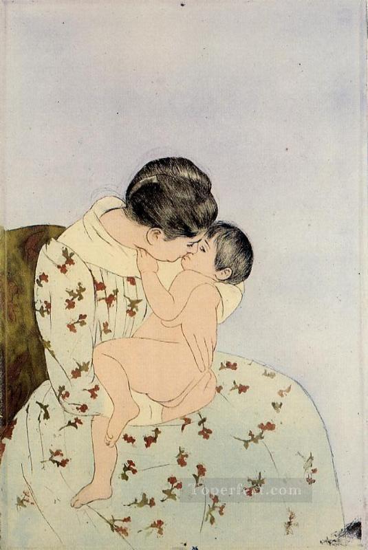 The Kiss mothers children Mary Cassatt Oil Paintings
